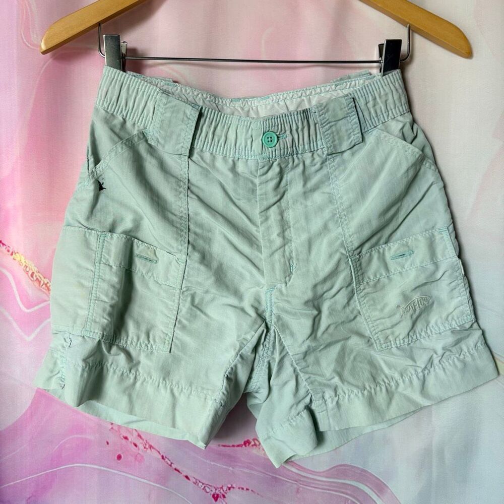 AFTCO 24 Mint Aqua Green Casual Boating Fishing Shorts Preppy Outdoors FLAWS**